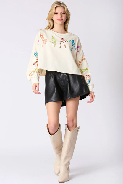 Glitter Patchwork Hoodies Vintage Tshirt Harajuku Slim Long Sleeve Streetwear Women Clothes Halloween Tee Top Autumn Winter