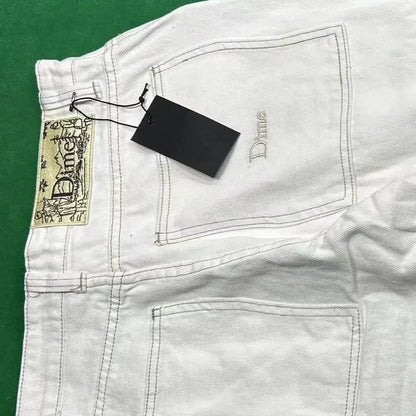 Straight Cotton Loose Embroidered Denim Shorts Men's American Retro Five Pants Summer Loose High Street Skater Pants Y2k Cargo