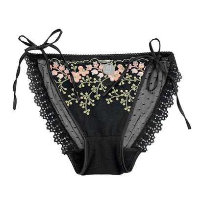 Sexy lace up Underwear with straps women's Lace Flowers Embroidery Panties Thin Low Waist Mesh Transparent Temptation Briefs