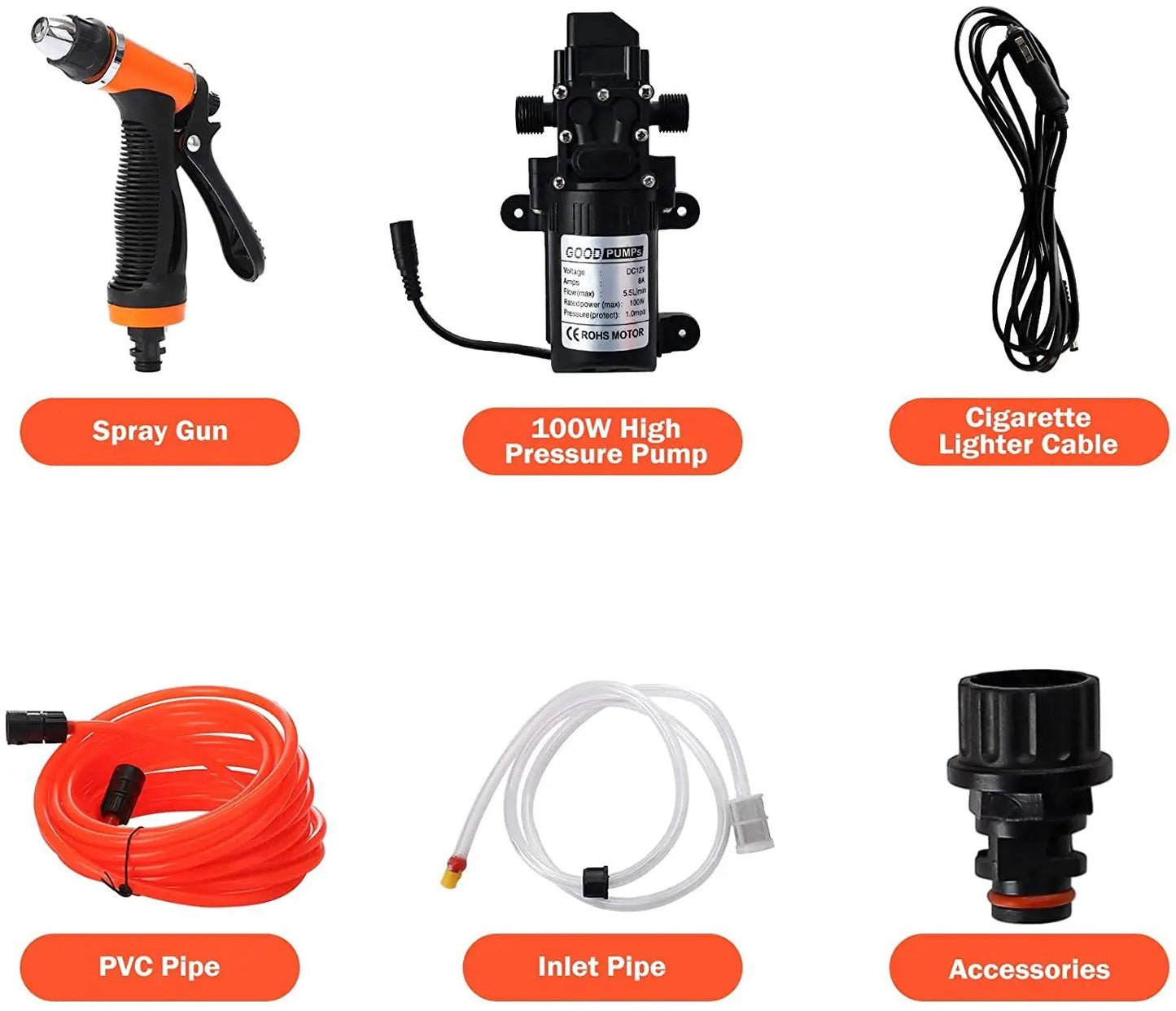 100W Portable 12v Car High Pressure Cleaning Pump Kit 160PSI Electric Cleaning Pump Car Garden Pet Cleaning