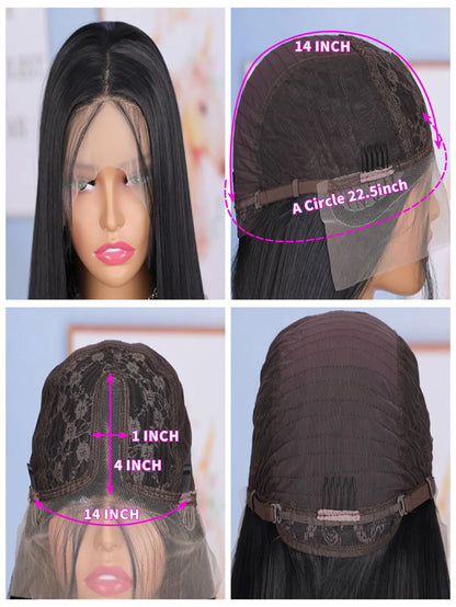 24 Inch Straight Lace Front Chemical Fiber Wigs Black Color Synthetic Straight Hair Wigs For Daily Party Cosplay Wear