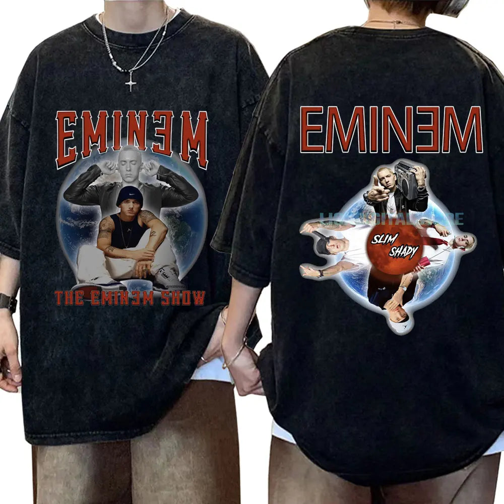 Rapper Eminem Slim Shady Print T Shirt Male 90s Hip Hop Punk Rock Vintage Wash T Shirts Men's Harajuku Clothes Unisex Streetwear