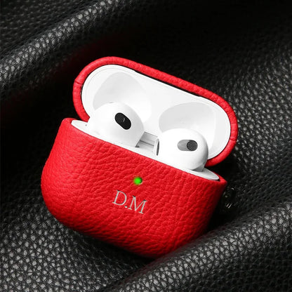Personalized Initials Letters Customize Earphone DIY Soft Cover For Airpods 1 2 3 Pro 2 Luxury Lychee Skin Pattern With Keychain