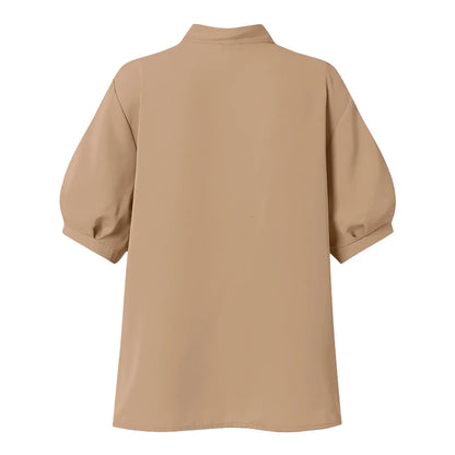VONDA 2024 Summer Women Tops Fashion Casual Short Sleeve Chiffon Blouse Tie Shirts Loose Solid Color Tunic Blusas Femininas