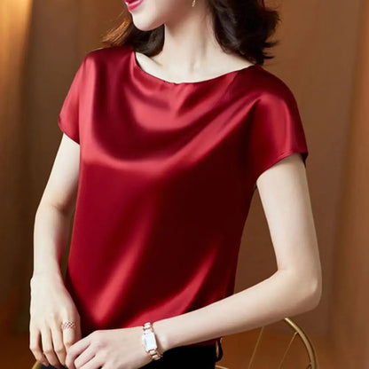 O Neck Lady T-shirt Blouse Spring Women Casual Solid Color Short Sleeve Blouses Shirts Loose Pullover Tunic Blusas Women Clothes