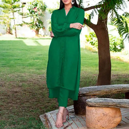 ZANZEA Retro Long Straight Pant Suit Women Solid 2PCS Pant Sets Fashion Long Shirt Tracksuit Casual Buttons Autumn 2023 Outfits