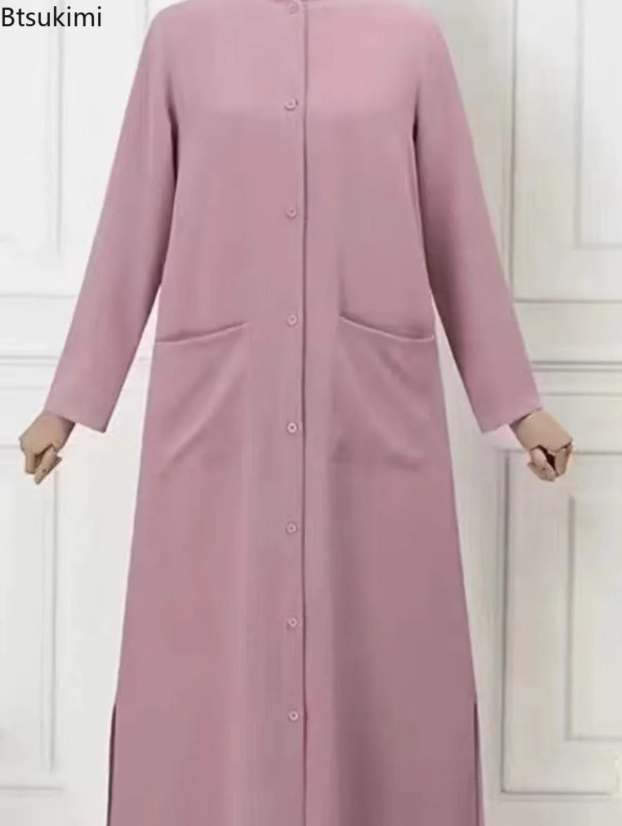 2024 Vintage Long Dress for Women Muslim Abaya Hajib Long Sleeve O-Neck Shirt Dress Females Casual Maxi Dress Arabic Modest Robe