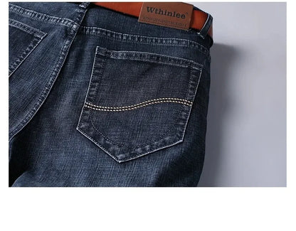 2025 Fashion Four Seasons Classic Blue Black Work Denim Trousers  Men's Jeans Casual Straight Stretch Male Brand Clothing