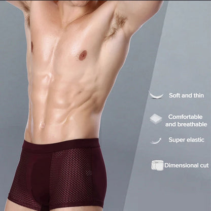 4 Pcs/Lot Men's Boxer Briefs Cool Breathable Comfortable Mesh Bamboo Fiber Soft Fashion Gifts Plus Size Men's Shorts Underwear
