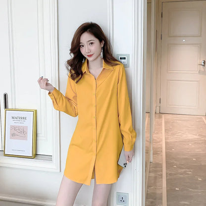 Mid-Length White Shirt Women BF Sexy Shirt Pajamas Female Skirt Ladies Tops Loose 2023 Autumn Clothing Women Shirts and Blouses