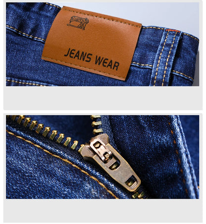 Business Men's Jeans Casual Straight Stretch Fashion Classic Blue Black Work Denim Trousers Male Brand Clothing
