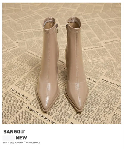 High Heels Ankle Women's Boots Pointed Toe Sexy Shoes for Women 2024 New Side Zip Classic Daily Boots Women Boots Botas