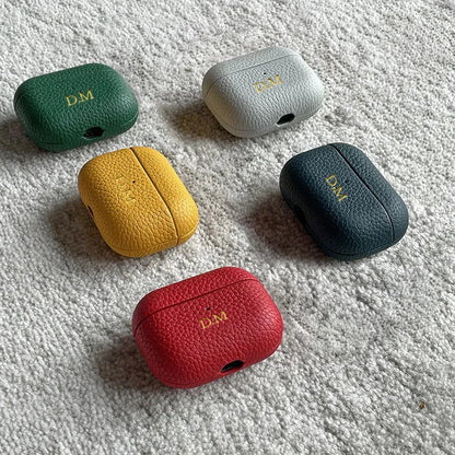 Luxury Lychee Skin Pattern Earphone Case For Airpods 1 2 Pro 3 Personalized Gold Initials Letters Customize Cover