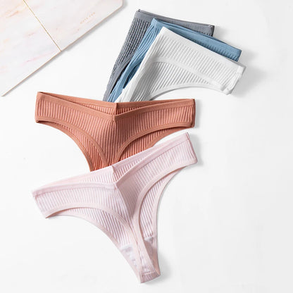 BZEL 3PCS Sexy Women Panties Comfortable G-String Lingerie Striped Low-Rise Thongs Sports Underpants Cotton Breathable Underwear