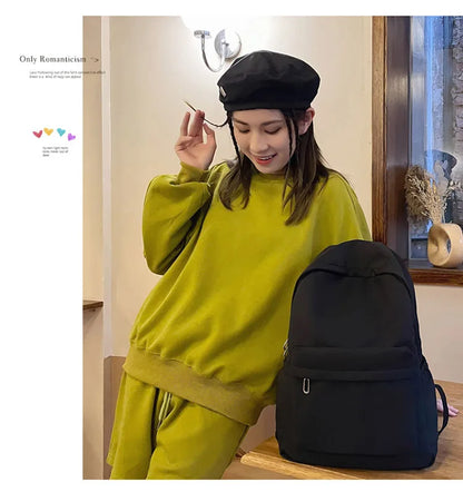 Women Schoolbag Waterproof Large Capacity School Backpack Smooth Zipper Solid Color Teens Girl Casual Daypack Bag Student Supply