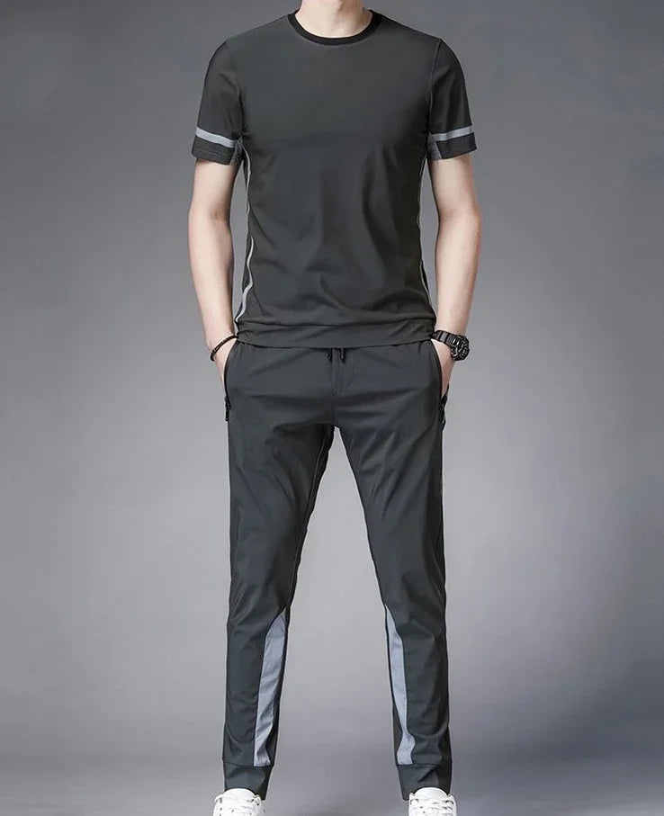 Tracksuit Sportswear Pants Sets Grey Men's Clothing Jogging T Shirt Man No Logo Sports Suits Fashion Top Summer Regular Fit Slim