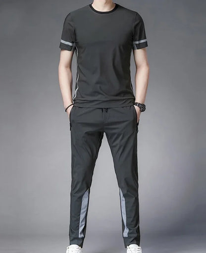 Tracksuit Sportswear Pants Sets Grey Men's Clothing Jogging T Shirt Man No Logo Sports Suits Fashion Top Summer Regular Fit Slim