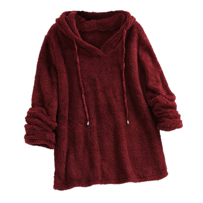 Long Sleeve Plush Hoodies Large Size 2xl Womens Casual Solid Hooded Sweatshirts Tops Cotton Sweatshirt Sudaderas De Mujeres