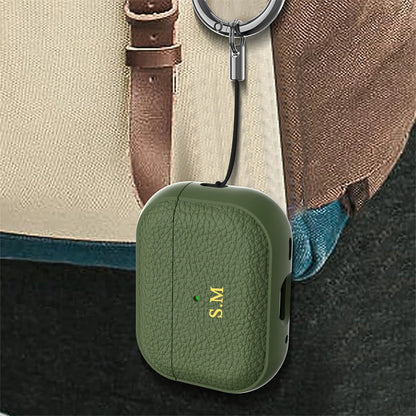 Luxury Pressure Personalized Name Letter DIY Customized Cover For Airpods 1 2 3 Pro 2 Lychee Pattern Earphone Case With Keychain