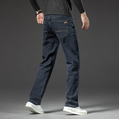 Large Size 40 42 44 46 Men's Loose Straight Jeans 2024 Spring New Business Casual Stretch Trousers Smoke Gray Denim Pants Male
