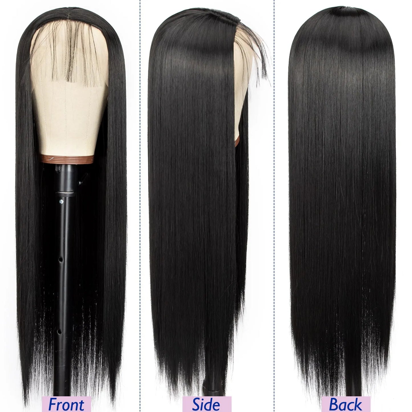 24 Inch Straight Lace Front Chemical Fiber Wigs Black Color Synthetic Straight Hair Wigs For Daily Party Cosplay Wear