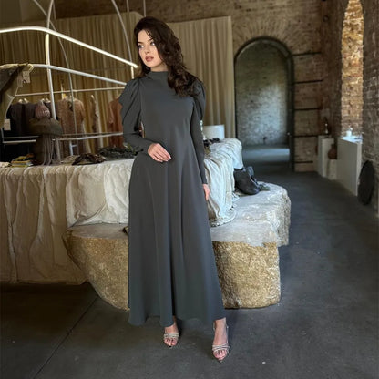 Women Eid Muslim Dresses Lantern Sleeve Morocco Ramadan Solid Sashes Vestidos Dubai Kaftan Arab Slim Casual Abayas Modest