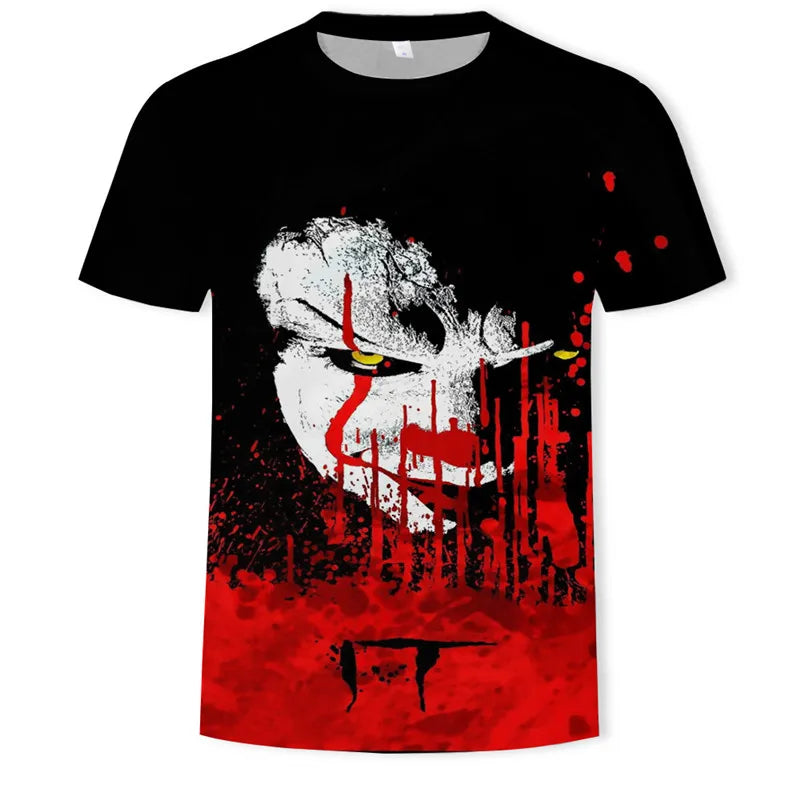 Summer New Men's Horror Clown Pattern T-Shirts Short Sleeve Streetwear Hip Hop 3D Printed Tops 6XL Large Size Loose Gothic Tees