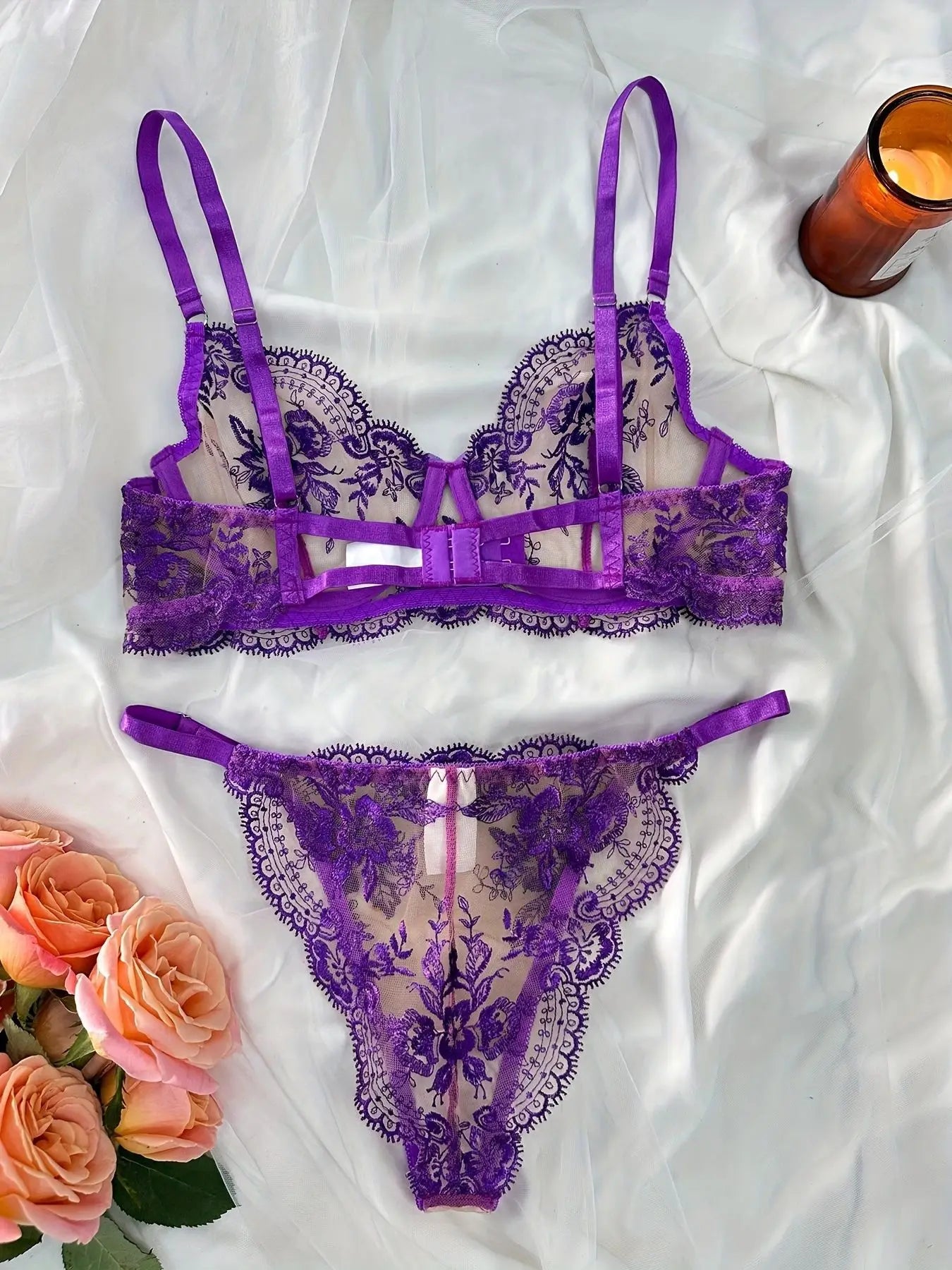 Ellolace Fancy Lingerie Lace Embroidery Fairy Seamless Tulle Underwear See Through Exotic Sets Floral Beautiful Bilizna Set