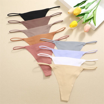 5PCS Women Seamless Underpants Ice Silk Thongs Sexy Low Waist Bikini T-back Female Solid Color Traceless G-String Panties XS-XL