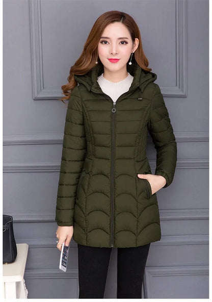 Winter Coat Women 2024 Fashion Middle Age Mother Slim Down Cotton Hooded Jacket Plus Size Casual Solid Warm Thick Outwear Parka