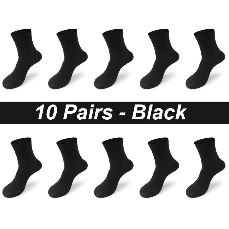 Bamboo Fiber Men's Socks 10Pairs Black Business Soft Breathable Long High Quality  Autumn for New Male Sock Plus Size 39-48