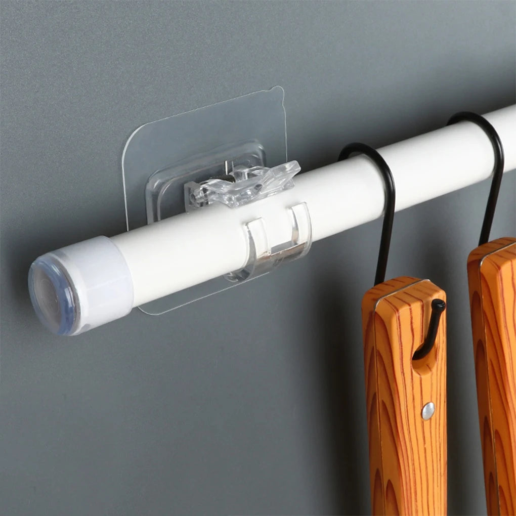 1/2pcs Nail-Free Adjustable Curtain Rod Holder Clamp Hook Rod Bracket Holders Adhesive Wall Curtain Fixed Clip Hanging Rack Hook