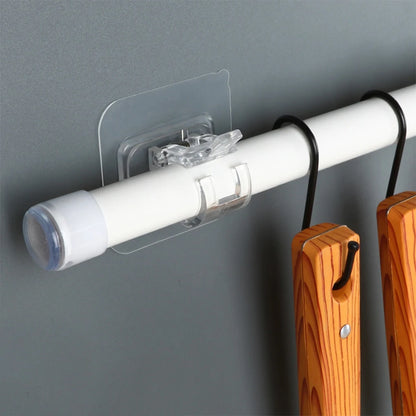 1/2pcs Nail-Free Adjustable Curtain Rod Holder Clamp Hook Rod Bracket Holders Adhesive Wall Curtain Fixed Clip Hanging Rack Hook