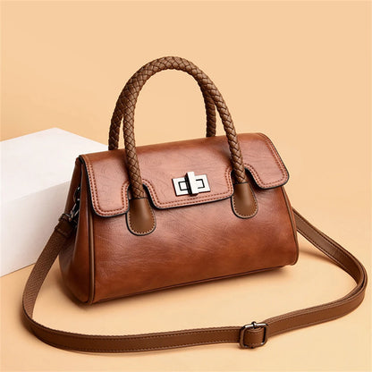 2024 High Quality Soft Leather Women's Handbag Luxury Designer Girl Boston Bag Luxury Large Capacity Shoulder Bags Sac A Main