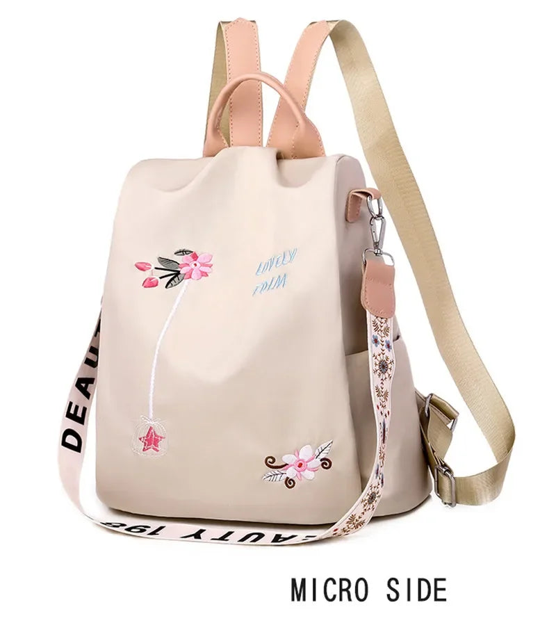 Waterproof Oxford Embroidery Women Backpack Fashion Anti-theft Large Capacity Female Travel Casual Backpacks School Laptop Bag