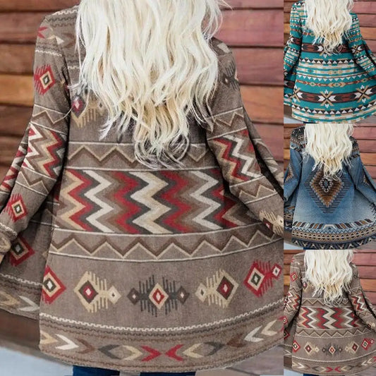 Pretty Female Coat Long Sleeve Coat Comfortable Ethnic Print Cardigan Top Winter Coat  Keep Warm