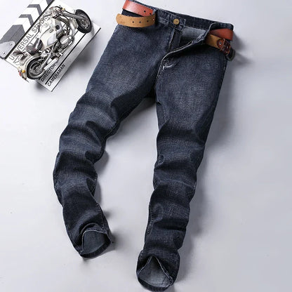 2025 Fashion Four Seasons Classic Blue Black Work Denim Trousers  Men's Jeans Casual Straight Stretch Male Brand Clothing
