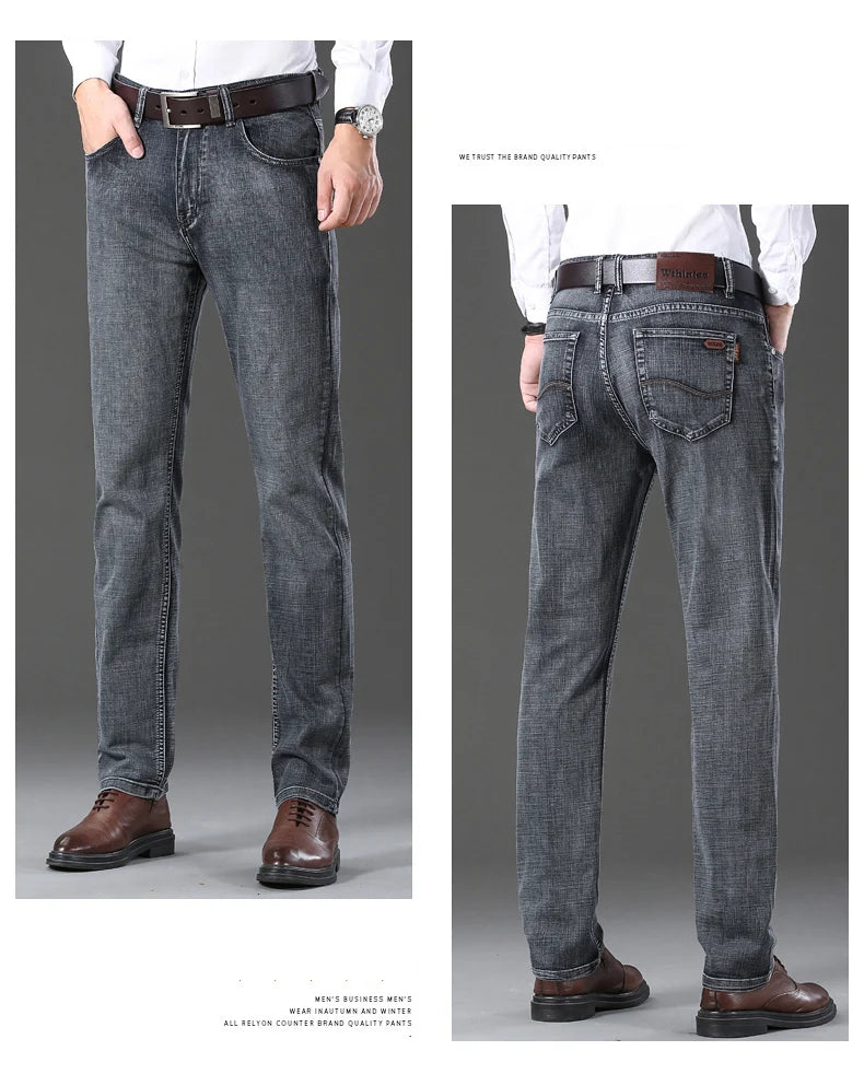 20234 Brand Men's Stretch Loose Straight Fit Jeans Men's Business Casual Denim Pants Brand New Style Trousers Mens Wear Grey