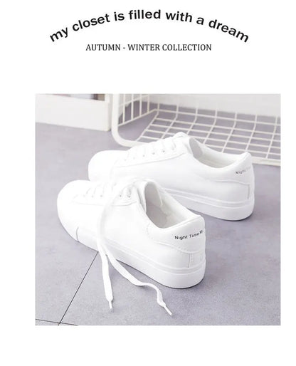 2024 Women Sneakers Fashion Breathble Vulcanized Shoes Pu Leather Platform Shoes White Lace Up Casual Shoes Zapatos Mujer