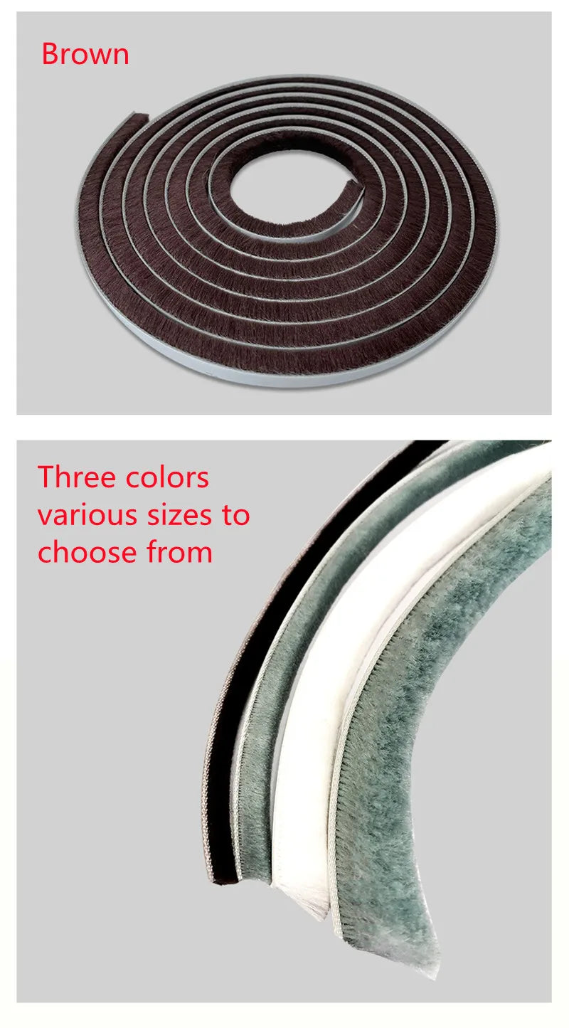 3Meters/5Meters Brush Strip Self Adhesive Door Window Sealing Strip Home Door Window Sound Insulation Wind-proof Strip Gasket