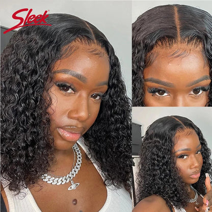 Sleek Brazilian Water Remy Deep Curly Hair Bob Wigs Natural Black Color T Lace Front Part Bob Wigs 200% Density Ombre T1B/27 Wig