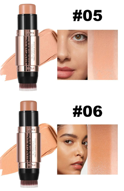 Double-headed Face Bronzer Highlighter Stick Concealer with Brush Face Contour Cream Moisturizing Natural 3D Nose Shadow Makeup