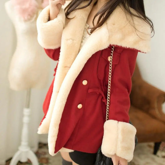 2023 Flannel Double Breasted Women Winter Coat Korean Plash Long Sleeves Thick Preppy Hooded Women Jacket Cardigan Warm Outwear