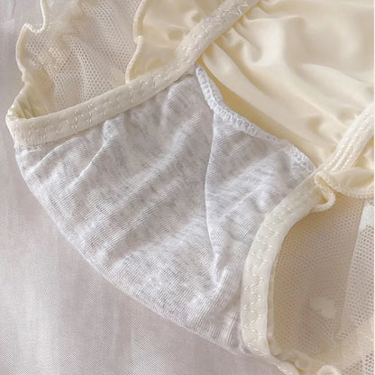 Women Sexy Satin Lace Mesh Transparent Bow Underwear Cute Lovely Sweety Princess Style Soft Panties Ruffles Breathable Breifs
