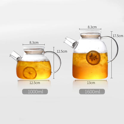 1000/1600ml Transparent Borosilicate Glass Teapot Heat-Resistant Clear Tea Pot Flower Tea Set Coffee Pots Kettle Glass Water Jug