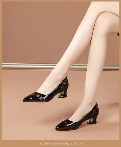 Mid Heel Thick Heel Versatile New Soft Sole Professional Shallow Mouth Comfortable Pointed Women'S Shoes