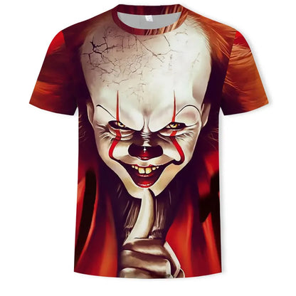 Summer New Men's Horror Clown Pattern T-Shirts Short Sleeve Streetwear Hip Hop 3D Printed Tops 6XL Large Size Loose Gothic Tees
