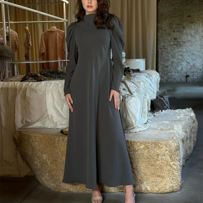 Women Eid Muslim Dresses Lantern Sleeve Morocco Ramadan Solid Sashes Vestidos Dubai Kaftan Arab Slim Casual Abayas Modest