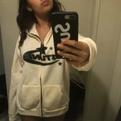 2023 Autumn and Winter Harajuku Hooded Coat Y2k Street Girl Boy Thicken Jacket Top Funny Star Pattern Pullover Hoodie