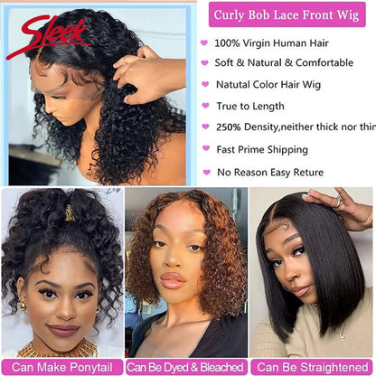 Sleek Brazilian Water Remy Deep Curly Hair Bob Wigs Natural Black Color T Lace Front Part Bob Wigs 200% Density Ombre T1B/27 Wig